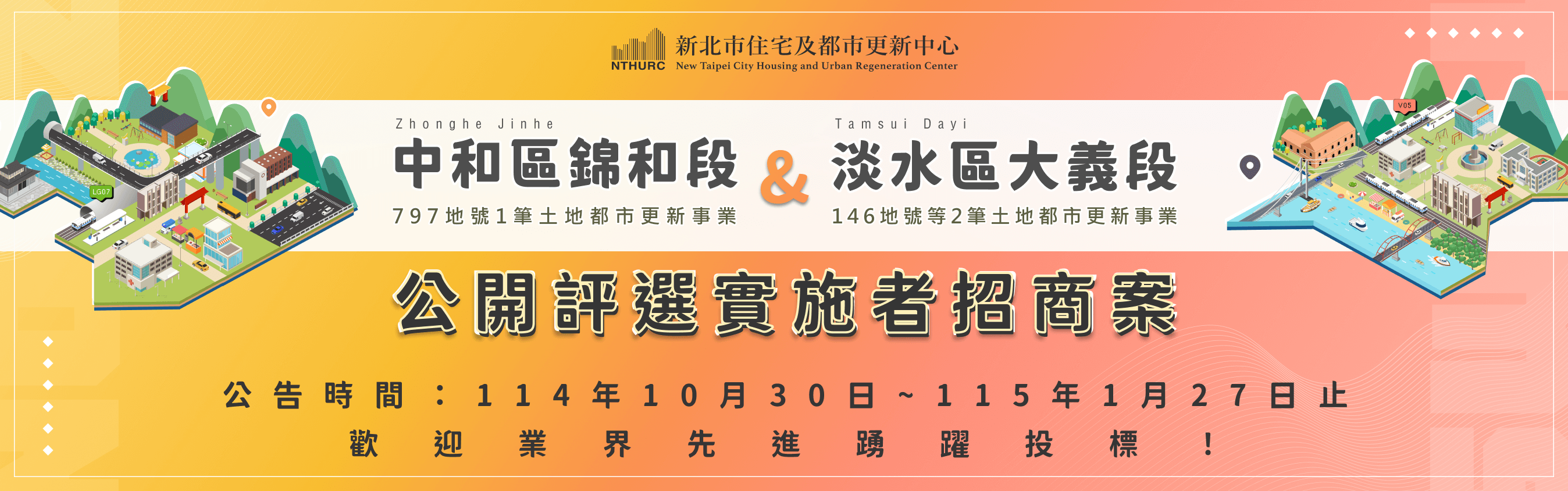 alt_本市住都中心辦理「新北市中和區錦和段797地號1筆土地都市更新事業」、「新北市淡水區大義段146地號